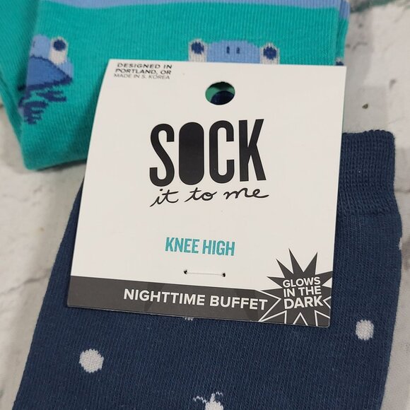 Sock It To Me Knee High Socks Nighttime Buffet Glow In The Dark Womens Size 5-10 - Picture 3 of 5